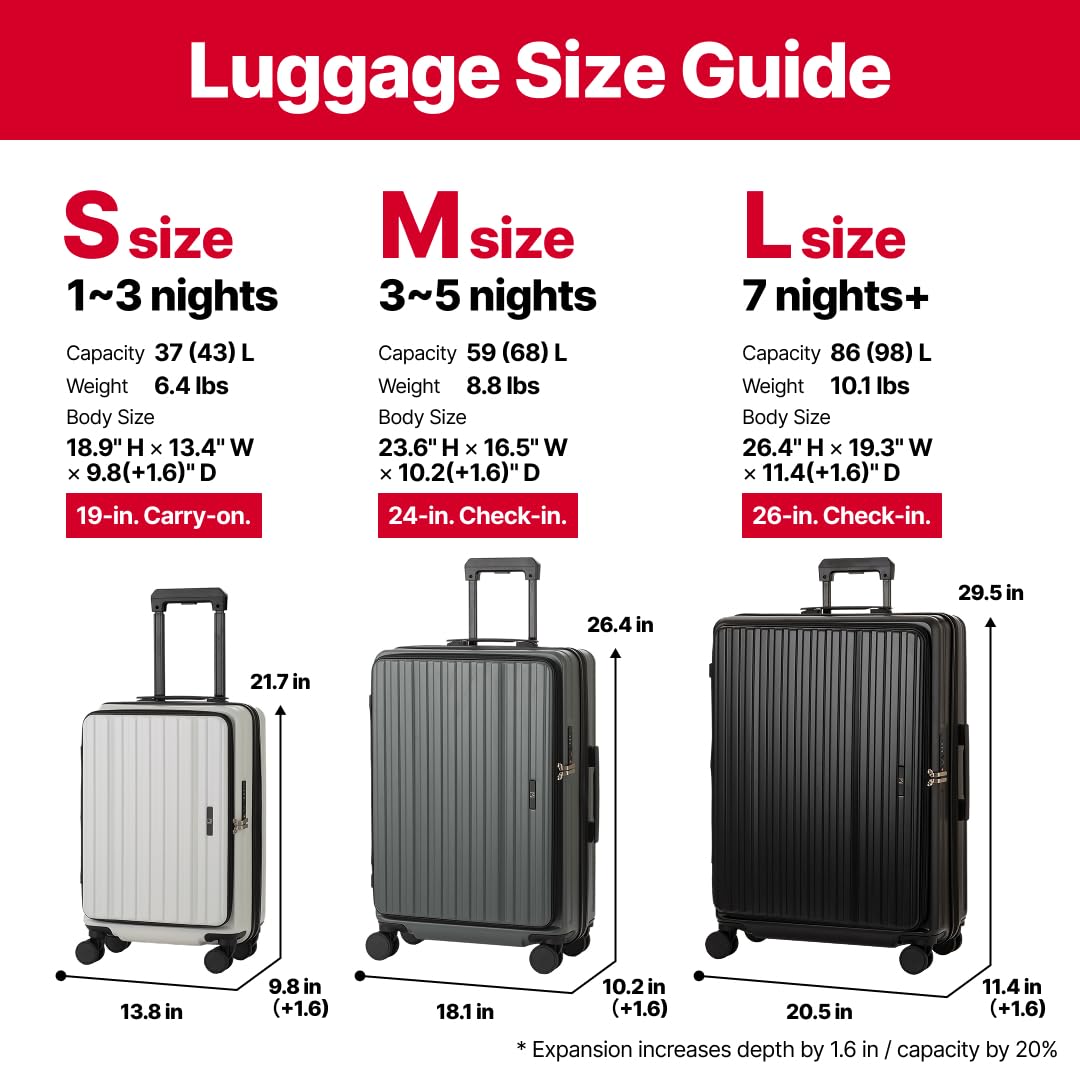 LEGEND WALKER LW 5524 Hardshell Expansion Front-openning, USB port,Cup-holder Spinner Luggage