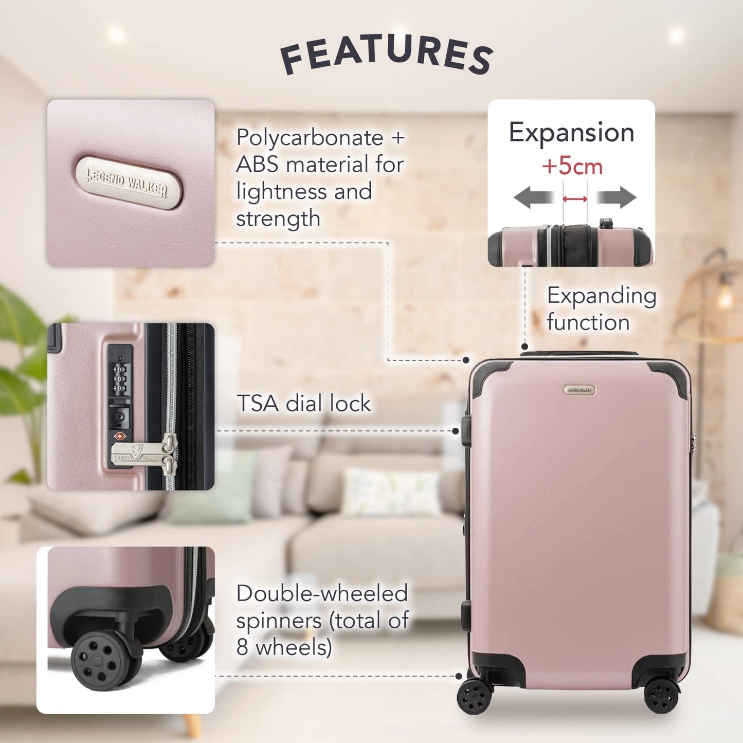 LEGEND WALKER EARTH 5512  Hardside Durable Expandable Luggage