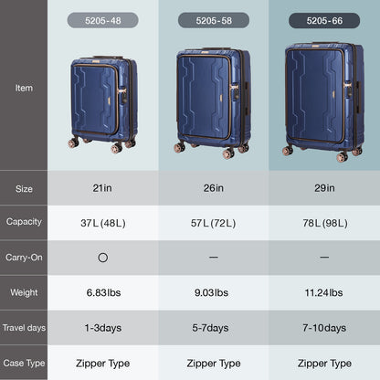 Legend Walker 5205 Bluewhale Hardside Front-Open Max Expansion Spinner Luggage, 29-in
