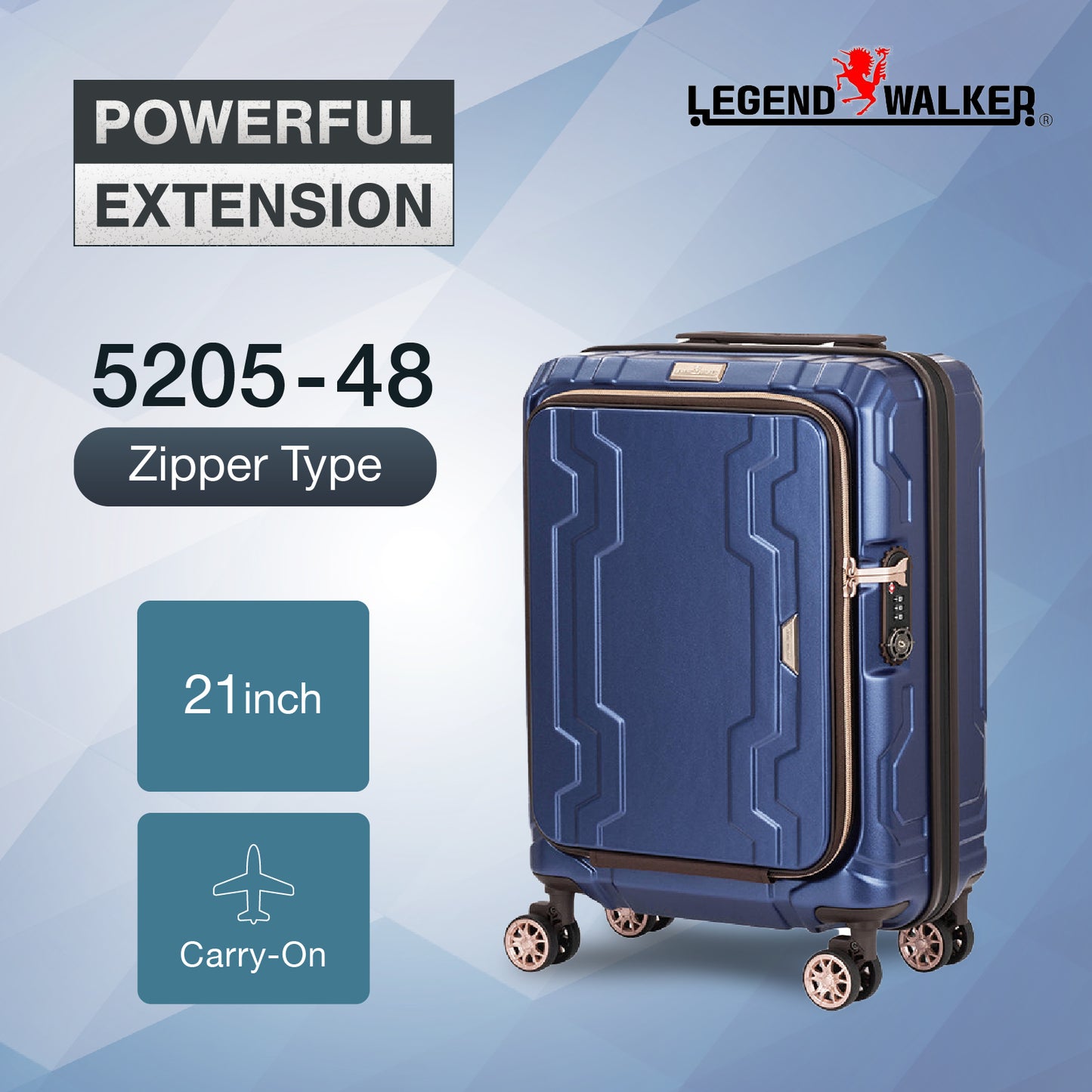 Legend Walker 5205 Bluewhale Hardside Front-Open Max Expansion Spinner Luggage, 21-in, Carry-on