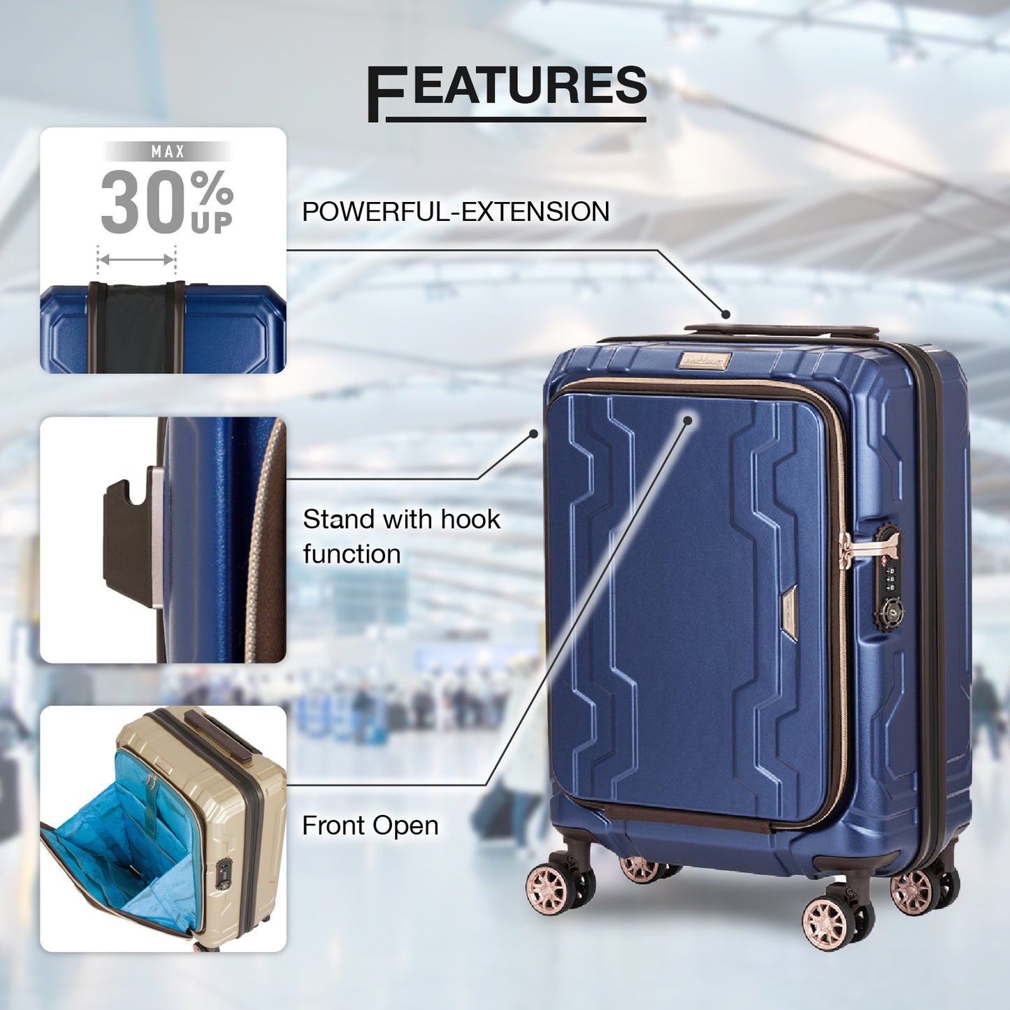 Legend Walker 5205 Bluewhale Hardside Front-Open Max Expansion Spinner Luggage, 21-in, Carry-on