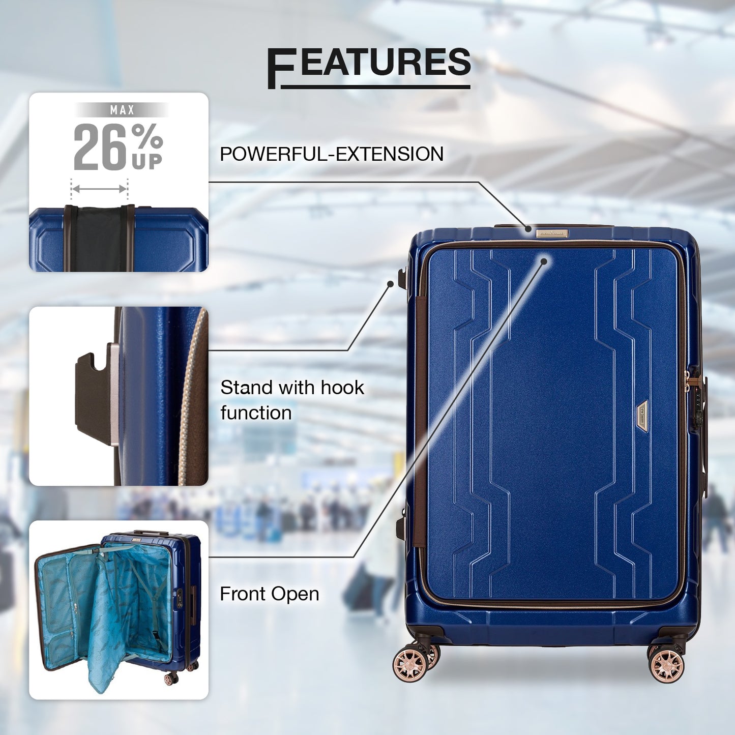 Legend Walker 5205 Bluewhale Hardside Front-Open Max Expansion Spinner Luggage, 26-in