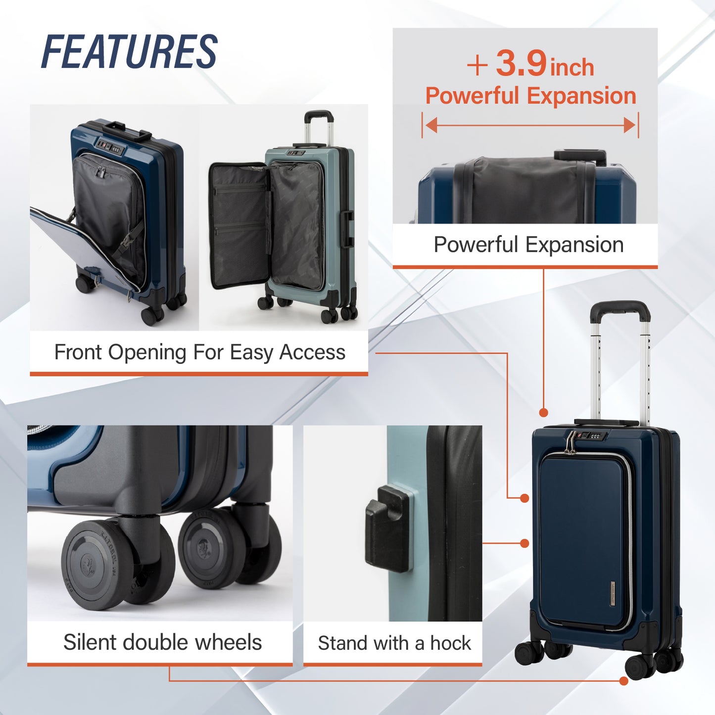 Legend Walker 6031 FIT Hardside Front-Open compact Expansion Spinner Luggage,21-in,Carry-on