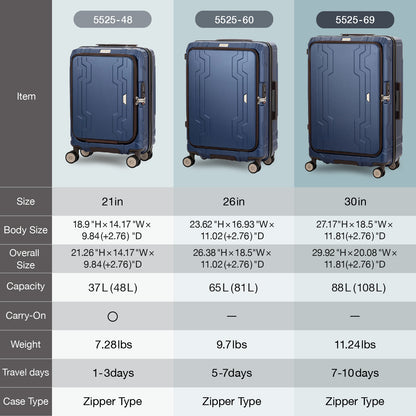 Legend Walker 5525 Bluewhale Hardside Front-Open Max Expansion Spinner Luggage, 21-in,Carry-on