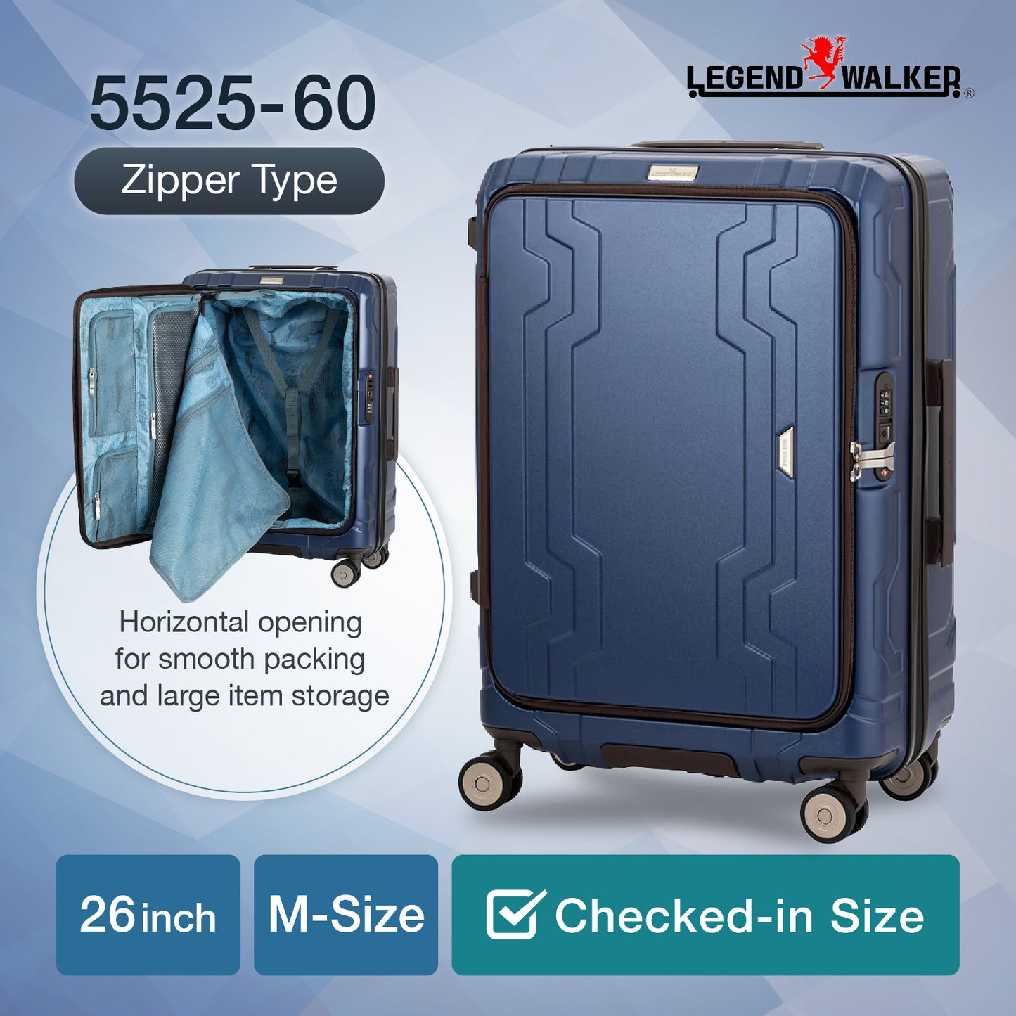 Legend Walker 5525 Bluewhale Hardside Front-Open Max Expansion Spinner Luggage, 26-in