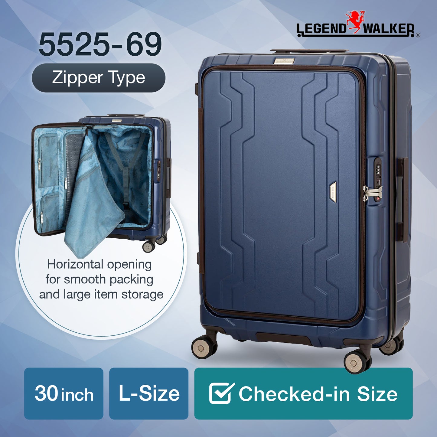 Legend Walker 5525 Bluewhale Hardside Front-Open Max Expansion Spinner Luggage, 30-in