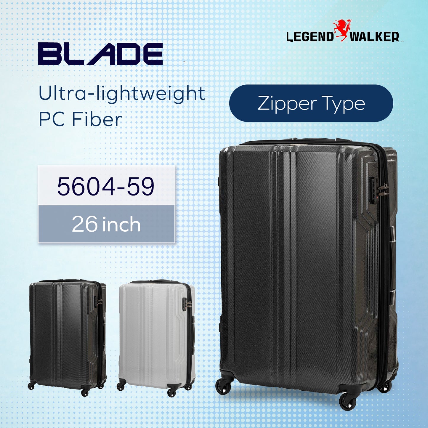 Legend Walker 5604 Blade-Ultralight Hardside PC Fiber Expandable Spinner Luggage,26-in